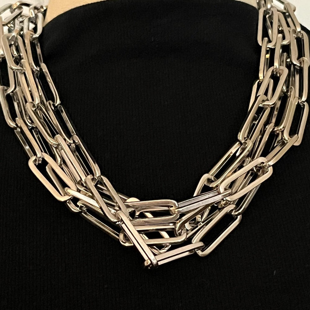 Cara New York Heavy Silver Paperclip Link Multi Strand Necklace